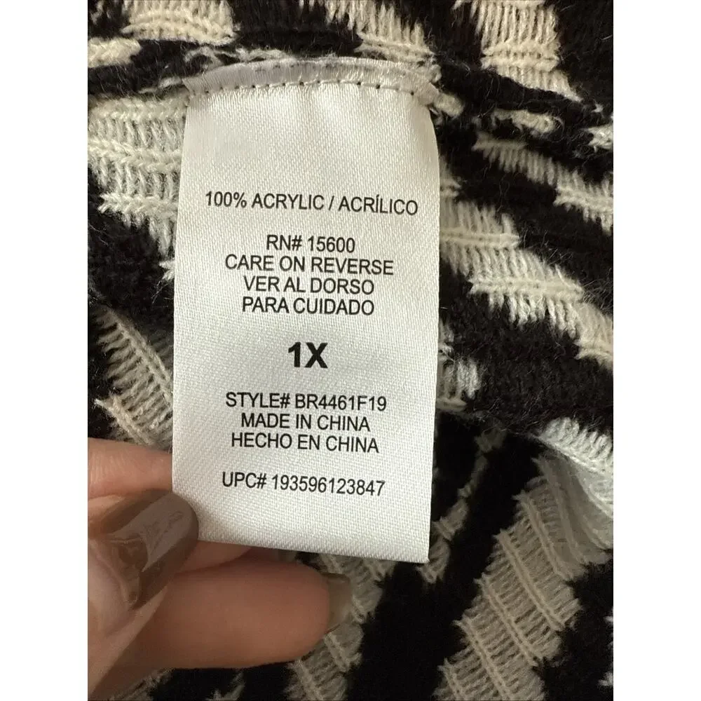 Briggs Women's 1X Chic Zebra Cowl Neck Relaxed Soft Tunic‎ Sweater Edgy Office